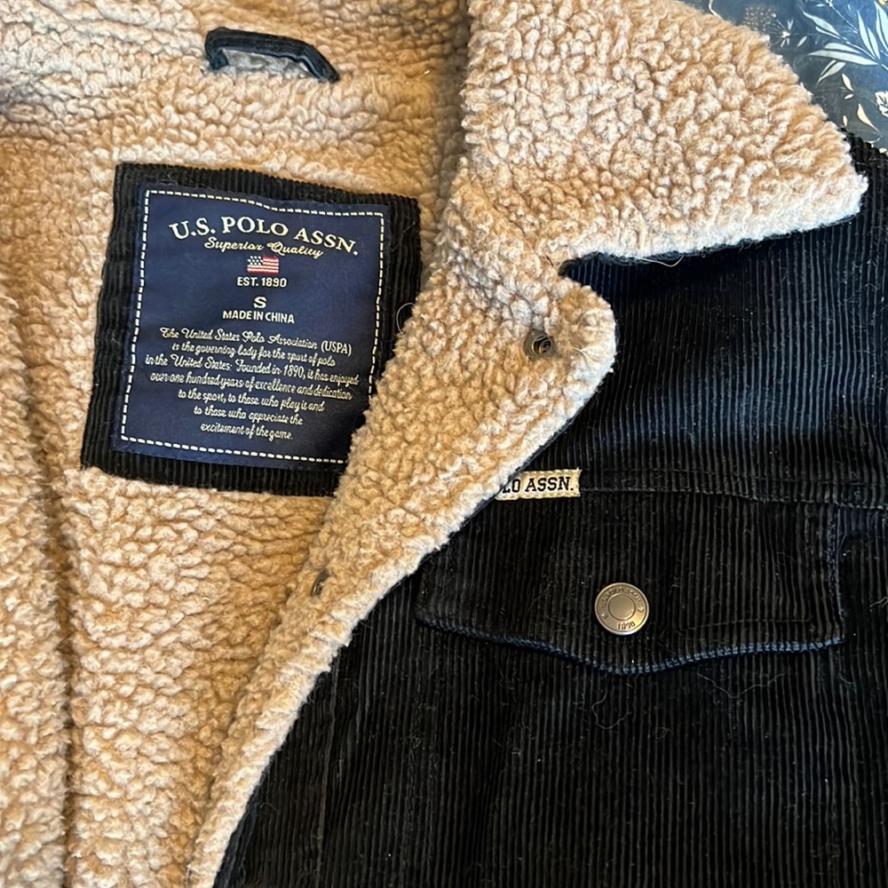 U.S. polo Assn. corduroy jacket with fuzzy inside.